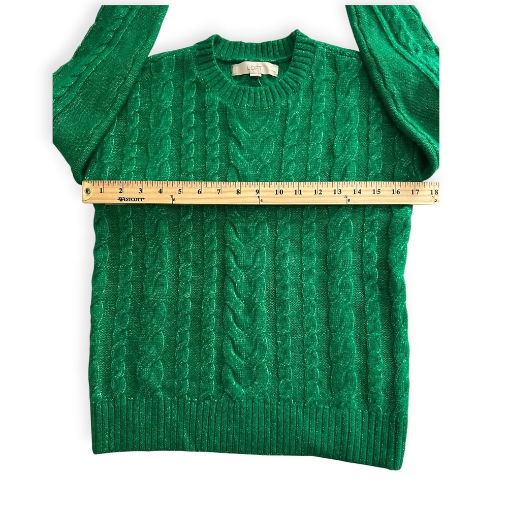LOFT Cable Knit Preppy Vintage Sweater Emerald Green XXSP Women Petite - Picture 3 of 8